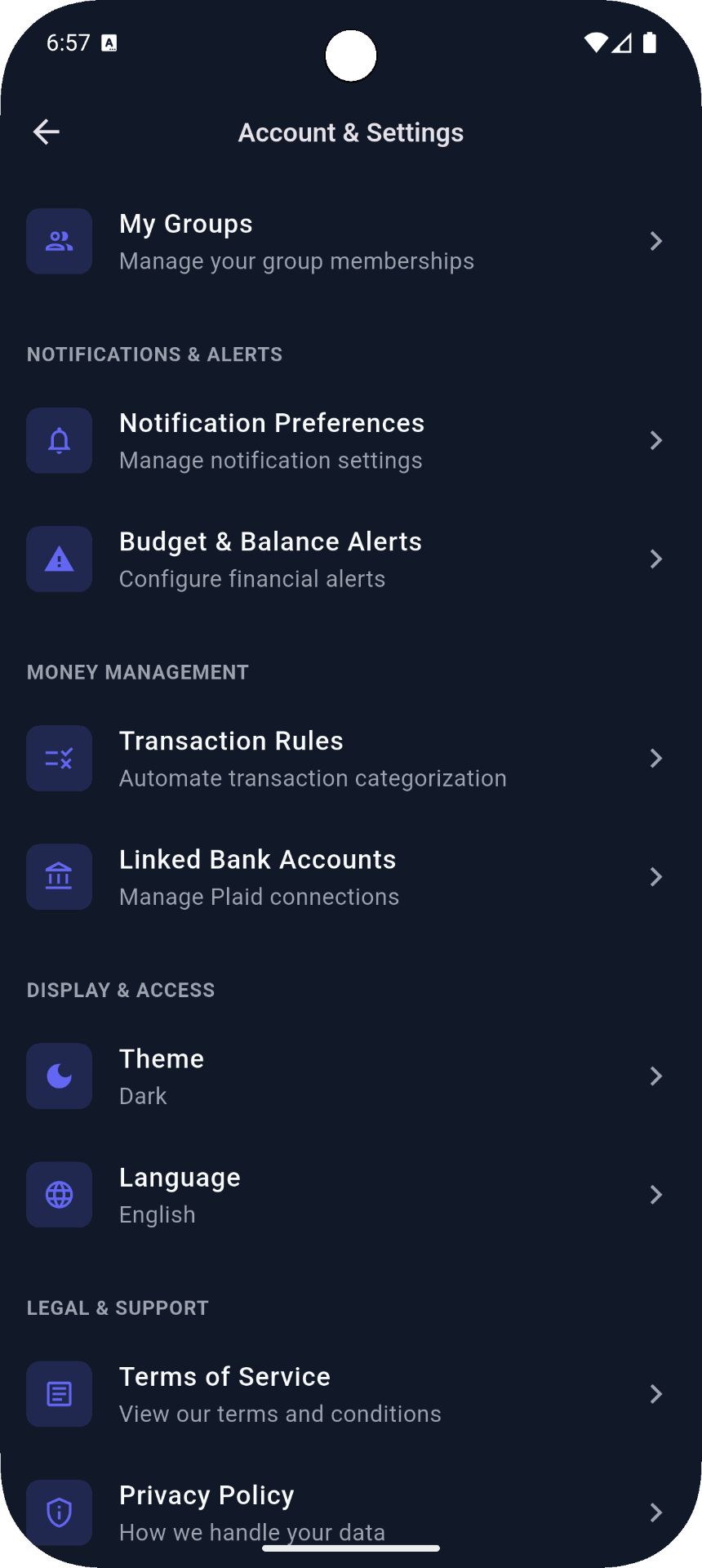 Savida Account Settings showing group management and preferences